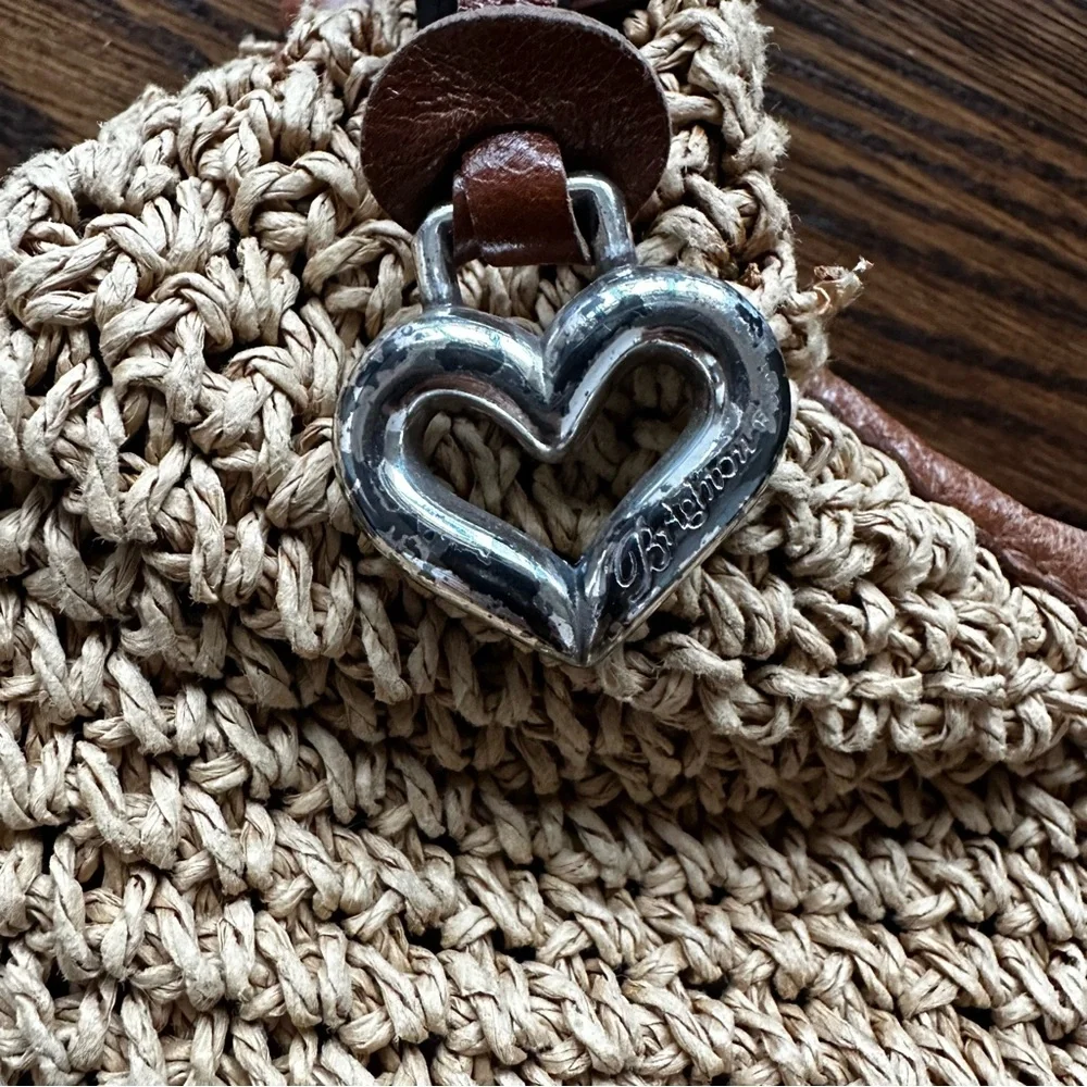 Brighton woven raffia straw and leather shoulder bag boho hobo